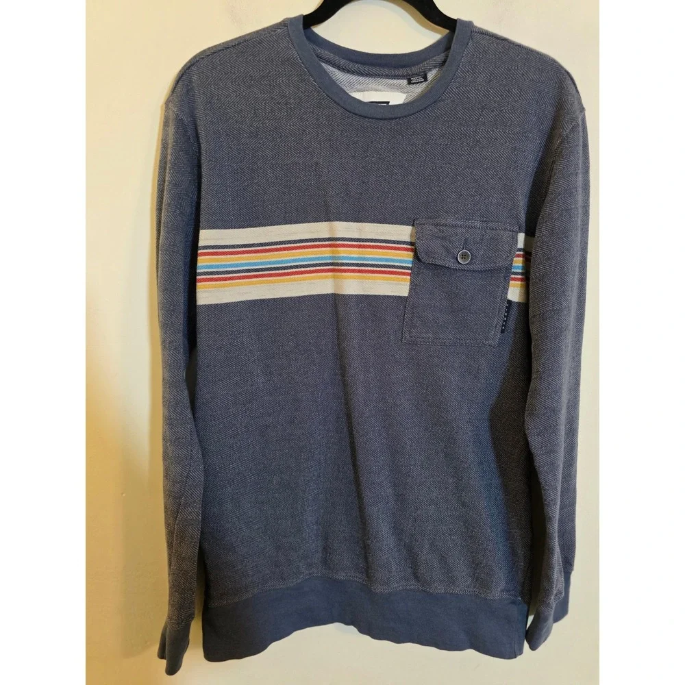 Vissla Mens Blue Herringbone Stripe Crewneck‎ Sweatshirt Medium M603ICRE